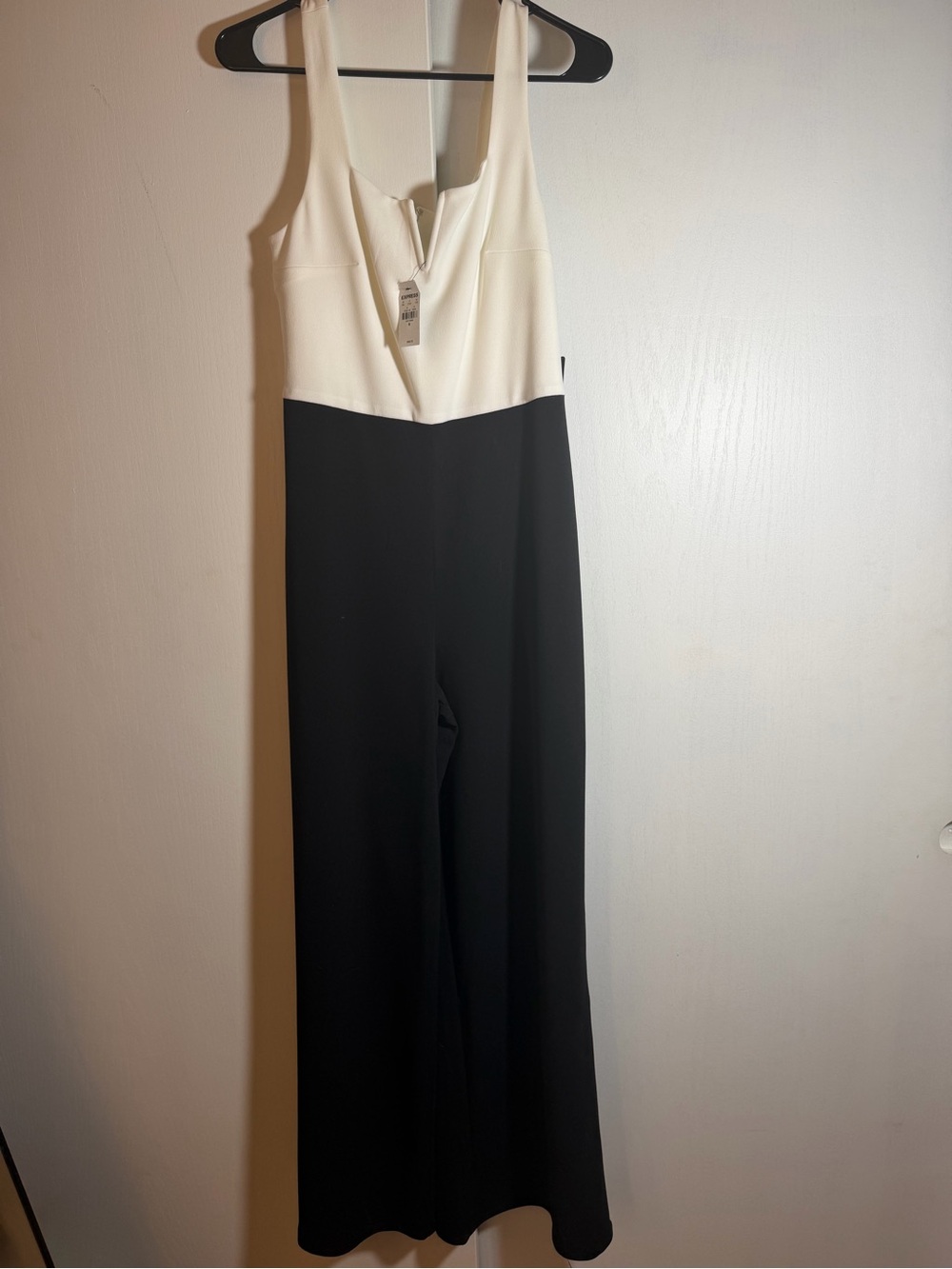 Express Two-Tone Black and White Wide-Leg Jumpsuit